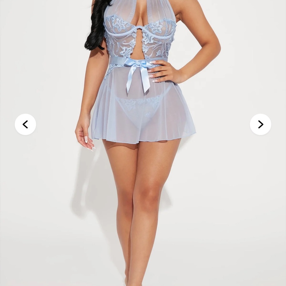 Fashion Nova Light Blue Sheer Lace Chemise